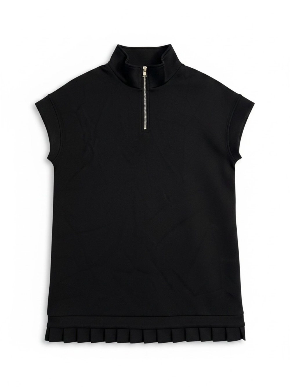 SSYS The‎ Label Quarter Zip Sleeveless Top L Black  Pleated Hem Scuba Mock Neck - Picture 8 of 8
